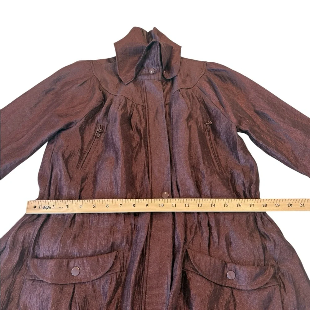 Samuel Dong Brown Shimmer Bubble Hem High Collar Small Dark Brown Outerwear Coat - Picture 13 of 17